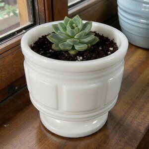 VTG Planter Vase Milk Glass White Paneled Round Footed Mid-Century Modern Decor